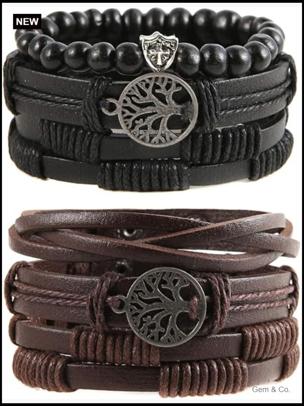 Genuine Leather Tree of Life Bracelet, Natural Stone Lava Rock Beads, Unisex